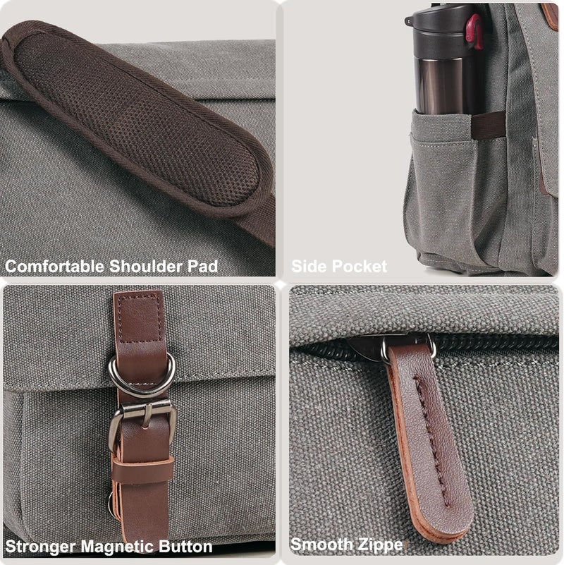 Mactso Canvas Messenger Bag for Men Women,Travel Satchel Shoulder bag 15.6 Inch Laptop Bag briefcase Business - Image 4